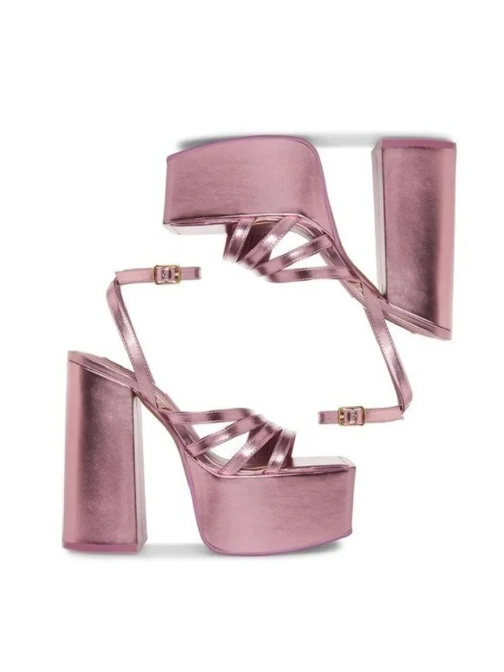 Steve Madden Thorne Platform Sandals Size 6 Metallic Pink Chunky Heel Square Toe
